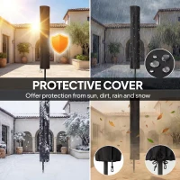 Outsunny 2.6 m Garden Parasol Umbrella with LED Solar Light, Parasol Cover, Outdoor Market Patio Umbrella, Light Grey(m-5)