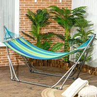 Outsunny Hamaca con Soporte Plegable 2 en 1 Tendedero con Barra Estructura de Acero para Jardín 270x100x94 cm Azul y Verde(m-2)