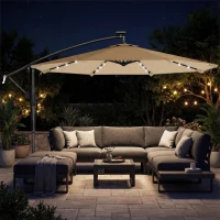 Outsunny Ombrellone a Sbalzo con 32 Luci LED Solari e Manovella, in Metallo e Poliestere, 330x295x245 cm, color Cachi(m-2)