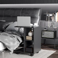 HOMCOM Mesa Auxiliar en Forma de C con Ruedas Estantes Abiertos para Salón Dormitorio 45x35x58 cm Negro(m-10)