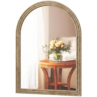 HOMCOM Modern Wall-Mounted Mirror, Arched Wall Mirror with Grooved Edge for Living Room, Entryway, Hallway, Brown(m-15)