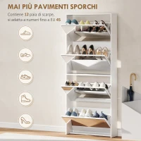 HOMCOM Scarpiera a Specchio a 4 Ante Antiribaltamento in Legno, 63x17x146 cm, Bianco(m-5)