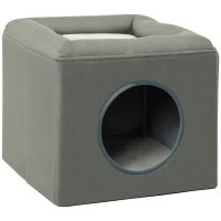 PawHut Căsuță pentru Pisici cu 2 Niveluri, cu Pernă din Pluș, din Lemn, Poliester și Plastic, 36,5x36,5x33 cm, Verde(m-11)