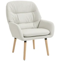 HOMCOM Sillón de Salón Moderno Acolchado de Doble Capa Tapizado en Cuero Sintético Patas de Madera 68x74x89 cm Crema(m-11)