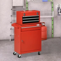 DURHAND Carrello Porta Attrezzi 2 in 1 con Cassetta Rimovibile e Armadietto con Chiave in Acciaio, Rosso(m-9)