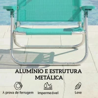 Outsunny Conjunto de 2 Cadeiras de Praia Dobráveis com Toldo Ajustável Encosto Reclinável em 6 Posições Apoio de Cabeça Turquesa(m-9)