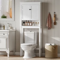 HOMCOM Mueble sobre Inodoro con 2 Puertas Compartimiento y Estante Ajustable Mueble para Baño 70x20x175 cm Blanco(m-2)