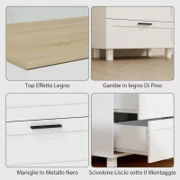 HOMCOM Cassettiera 3 Cassetti Moderna in Legno, 60x38x71 cm, Bianca e color Legno(m-6)