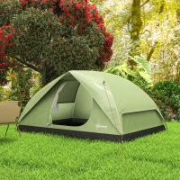 Outsunny Tenda da Campeggio per 3 Persone Impermeabile con Tasche, Gancio per Lanterna e Borsa di Trasporto, Verde(m-10)