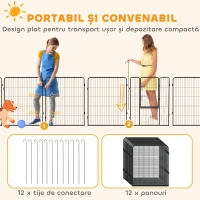 PawHut Țarc pentru câini cu 12 panouri modulabile de 80x100 cm, pliabil, cu ușă din oțel și 12 țăruși, gri(m-6)