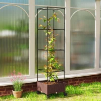 Outsunny Jardinieră Înălțată cu Spalier 20L, Roți Blocabile și Sistem de Autoirigare, Maro(m-2)