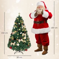 HOMCOM Árbol de Navidad 150 cm con Adornos 150 Luces LED Blanco Cálido 8 Modos de Iluminación 480 Ramas Verde(m-3)