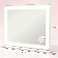 HOMCOM Oglindă pentru Machiaj cu LED-uri Reglabile, Mărire 10x, Priză USB și Comenzi Touch, 80x62x14cm(m-3)