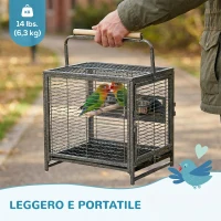 PawHut Gabbia per Pappagalli con Vassoio rimovibile, Ciotole in Acciaio Inox e 2 Posatoi, 48x38x65cm Nero(m-8)