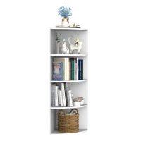 HOMCOM 4-Tier Corner Open Shelf Bookcase Fan Bookshelf Plants Stand Wood Freestanding Unit, 40x40x120cm, White(m-10)