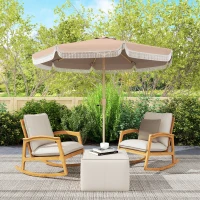 Outsunny Sombrilla de Jardín Ø266x238 cm con Ángulo Ajustable Manivela y Toldo con Flecos Decorativos para Patio Terraza Caqui(m-10)