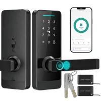 HOMCOM Smart Door Lock, 5-in-1 (Fingerprint/Passcode/Bluetooth APP/NFC Card/Key), Built-in Doorbell, Keyless Electronic Lock(m-14)