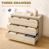 HOMCOM 3-Drawer Storage Organiser Unit, Chest of Drawers for Bedroom, Living Room, 80 x 39 x 73cm, Oak(m-5)