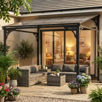 Outsunny 3 x 2.87 m Metal Lean-to Pergola, Wall-Mounted Hardtop Garden Pergola with Polycarbonate Roof and Metal-Aluminium Frame(m-10)