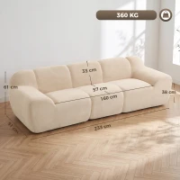 HOMCOM Sofá de 3 Plazas de Chenilla 233 cm Asiento Amplio y Profundo Reposabrazos Anchos Sin Montaje Beige(m-3)