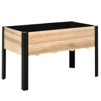 Outsunny Hochbeet Pflanzkasten Blumenkasten Blumentopf Kräuterbeet mit Vliesstoff Massivholz Stahl Natur+Schwarz 120 x 60 x 74 cm(m-1)