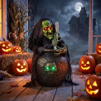 HOMCOM Bruxa de Mesa Animada para Halloween com Som de Risada, Olhos Iluminados e Ativação por Som/Toque(m-4)