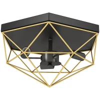 HOMCOM Lustră de Tavan Stil Industrial Geometrică cu 3 Socluri E27 pentru Becuri LED, Negru și Auriu(m-12)