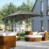 Outsunny Umbrelă de grădină cu manivelă 2,5x2,5 m, cu rotație 360° și parasolar reglabil, gri deschis(m-2)