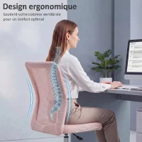 Vinsetto Chaise de bureau ergonomique hauteur réglable piètement chromé pivotant 360° revêtement maille rose(m-4)