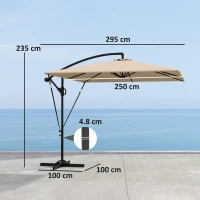 Outsunny Ombrellone Decentrato 2.5x2.5 m con Base a Croce e Manovella, in Metallo e Poliestere, Cachi(m-3)