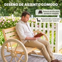 Outsunny Banco de Jardín de Madera con Reposabrazos en Forma de Rueda para 2 Personas 105,5x56x79 cm Madera Natural(m-7)