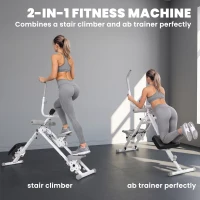 SPORTNOW 2-in-1 Ab Machine and Stair Stepper, Foldable Ab Trainer and Climbing Machine with LCD Monitor for Home Gym, White(m-4)