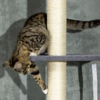 PawHut 240-270cm Floor-To-Ceiling Cat Tree, 5 Tier Cat Climbing Tower, with Bed, Hammock, Platforms, Dark Grey and Cream(m-8)