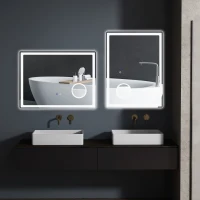 kleankin LED Badezimmerspiegel mit 3x Vergrößerung, Touch-Funktion, Memory-Funktion, kein Beschlagen, 80 x 60 cm(m-2)