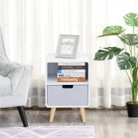 HOMCOM Comodino con Cassetto in MDF e Legno di Pino per Camera da Letto, Soggiorno e Bagno, 40x38x58 cm(m-10)