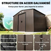 Outsunny Abri de jardin 5,4 m² 2,77 x 1,95 x 1,92 m kit de fondation porte coulissante ventilations acier galvanisé, marron(m-4)