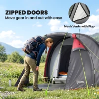 Outsunny 2 Man Tunnel Tent with Sewn-in Groundsheet, Air Vents, Rainfly, 2000mm Large Camping Tent with Bedroom, Porch, Living Area for Camping, Hiking, 426L x 206W x 154H cm, Dark Grey(m-5)