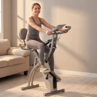HOMCOM 2-in-1 Folding Exercise Bike with 8-Level Magnetic Resistance, Arm Resistance Band, Pulse Sensor, Grey(m-8)