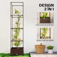 Outsunny Jardinieră Înălțată cu Spalier 20L, Roți Blocabile și Sistem de Autoirigare, Maro(m-4)