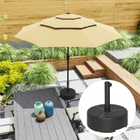 Outsunny Round Garden Parasol Base, Garden Umbrella Stand Heavy Duty Parasol Base, Filled Up to 20kg with Stand or 18kg with Water for 38, 48 mm Poles, Black(m-10)