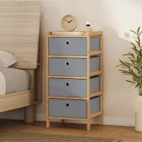 HOMCOM Chest of Drawers, 4 Fabric Drawers Narrow Dresser with Bamboo Frame, Light Grey(m-10)