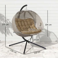Outsunny Double Hanging Egg Chair 2 Seaters Texteline Swing Hammock Chair with Stand, Cushion and Folding Design, for Indoor and Outdoor, Brown(m-3)