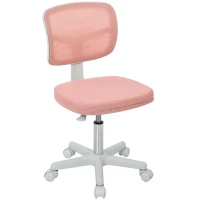Vinsetto Chaise de Bureau Ergonomique Sans Accoudoirs, Fauteuil de Bureau Pivotant, Dossier Courbé en Maille et Roulettes, Rose(m-1)