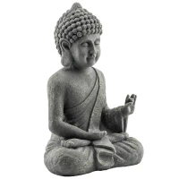 Outsunny Statue de Jardin, Sculpture de Bouddha Assis en Oxyde de Magnésium, Décoration Spirituelle 32 x 23 x 51 cm, Gris Foncé(m-11)