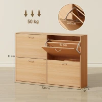HOMCOM Zapatero Estrecho con 4 Puertas Estantes Ajustables para 16-24  Pares de Zapatos 120x24x81 cm Natural(m-3)