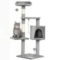 PawHut Arbre à chats multi-équipements griffoirs grattoirs plateformes niche corde jouets 40 x 40 x 114 cm gris(m-11)