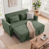 HOMCOM 2 Seater Sofa Bed, 4-in-1 L-Shaped Convertible Pull-Out Sleeper Sofa with Adjustable Backrest Side Pockets, Dark Green(m-2)