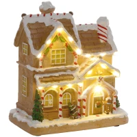 HOMCOM Lebkuchenhaus mit LED-Lichtern und Musik, Weihnachtshaus Winterlandschaft mit Lebkuchenmann, für Weihnachten, Braun(m-1)