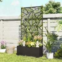 Outsunny Jardinière avec treillis, bac à fleurs, lit surélevé avec brise-vue, pour plantes grimpantes métal 90 x 30 x 170 cm noir(m-9)
