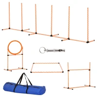 PawHut Dog Agility Equipment Pet Training Set with Adjustable Height Jump Ring Hurdle Whistle Weave Poles Square Pause Box Carry Bag(m-1)